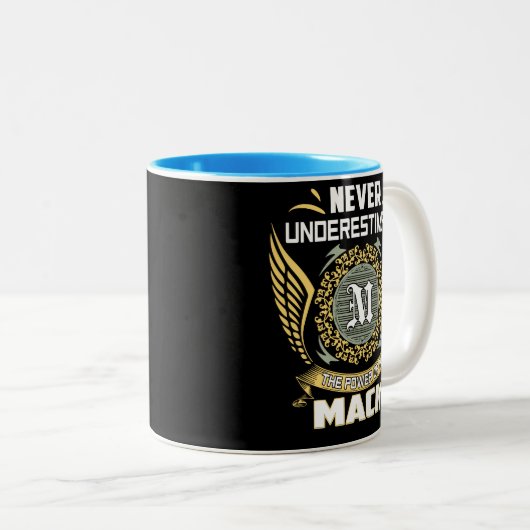 Never Underestimate The Power Of A Mack Tweekleurige Koffiemok (Voorkant rechts)