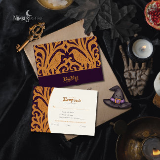 Nevermore Damask | Donker Pruim Gothische Hallowee RSVP Kaartje