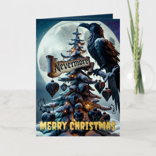 Nevermore Gotische Kerstboom met harten Raven Folie Wenskaart