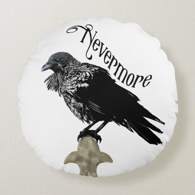 Nevermore Raven Rond Kussen (Voorkant)