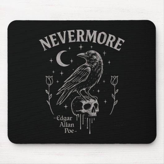Nevermore Raven Skull Art, Gothic Edgar Allan Poe Muismat (Voorkant)