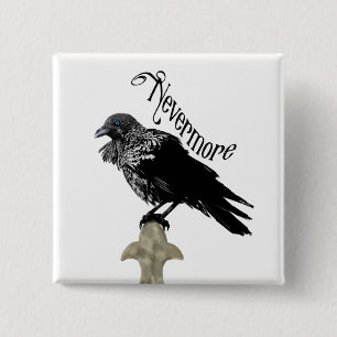 Nevermore Raven Vierkante Button 5,1 Cm