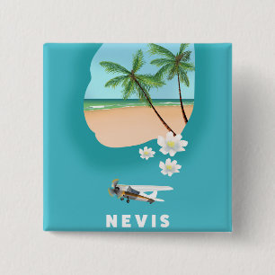 Nevis Caribbean Island Illustrated map. Vierkante Button 5,1 Cm