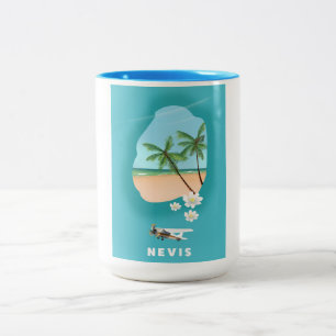 Nevis Caribisch eiland geïllustreerde kaart. Tweekleurige Koffiemok