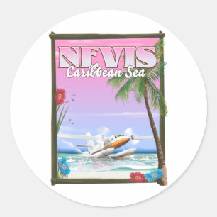 Nevis Vakantieposter. Kaart Ronde Sticker