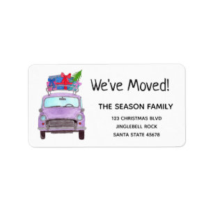 New Address Purple Car met Christmas Gifts Etiket
