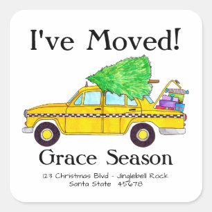 New Address Yellow Cab Taxi Christmas Gifts Vierkante Sticker