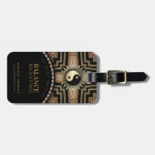 New age Art Deco Zwart Goud Bagagelabel (Voorkant horizontaal)
