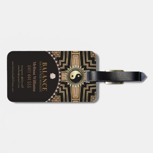 New age Art Deco Zwart Goud Bagagelabel (Achterkant horizontaal)