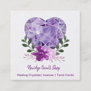 new age occult Shop Amethyst Heart Floral Vierkante Visitekaartje
