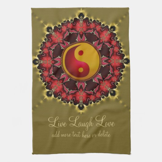 New age YinYang Red+Gold Mandala Theedoek (Verticaal)
