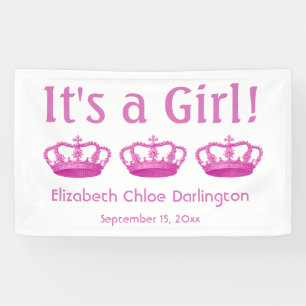 New Baby Announcement Het is een Girl Pink Crowns  Spandoek