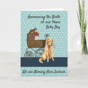 New Baby Boy Aankondiging met Baby, Vervoer, Hond