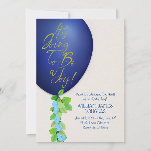 New Baby Boy Announcement Card Aankondiging (Voorkant)