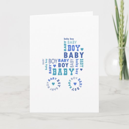 New Baby Boy Card - Pram Typografie Aankondiging (Voorkant)