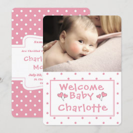 New Baby, Foto aankondiging, Roze Polka-Dot, Kaart