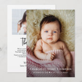 New Baby GIRL Photo Thank you Heart Modern Birth Aankondiging (Voorkant / Achterkant)