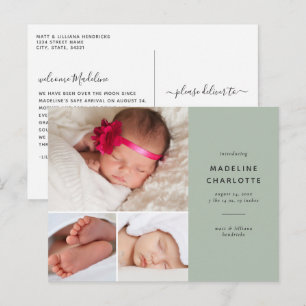 New Baby Green Photo Collage Birth koninklijke fot Briefkaart