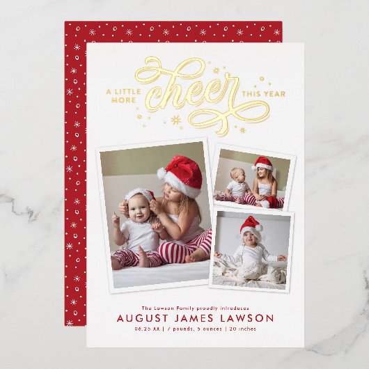 New Baby Kerstmis Birth Folie Holiday Kaart (Voorkant / Achterkant)