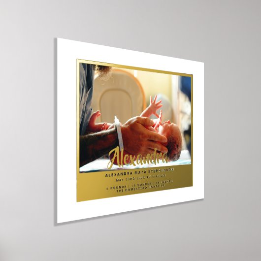 New Baby Newborn Name Foto Birth Stat Gold Silver Folie Afdrukken (Laagn)
