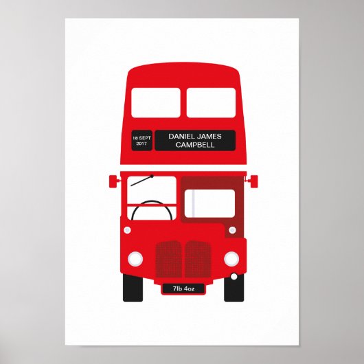 New Baby Personalized London Red Bus Poster (Voorkant)