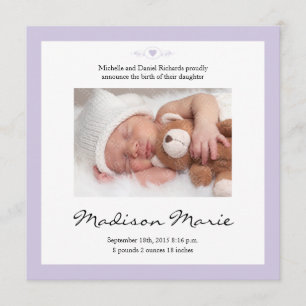 New Baby Poem Birth Announement Paars Aankondiging