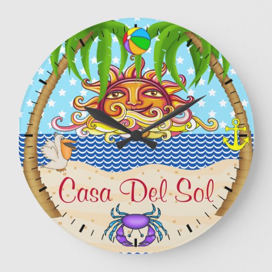 New Beach Sun Ocean Wall Clock - SRF Grote Klok (Voorkant)
