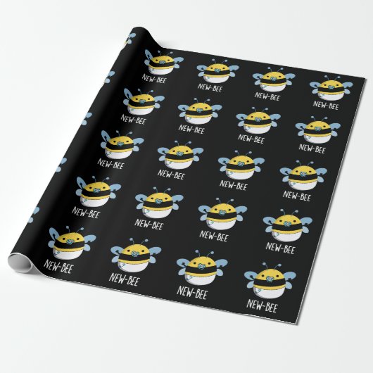 New Bee Funny Insect Bug Dark BG Cadeaupapier (Uitgerold)