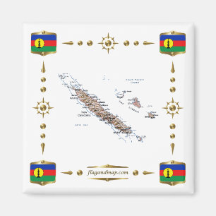 New Caledonia Map + Flags Magnet Magneet