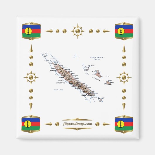 New Caledonia Map + Flags Magnet Magneet (Voorkant)
