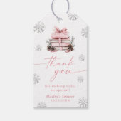 New Chapter Begins Pink Bow Winter Baby Shower Cadeaulabel (Voorkant)