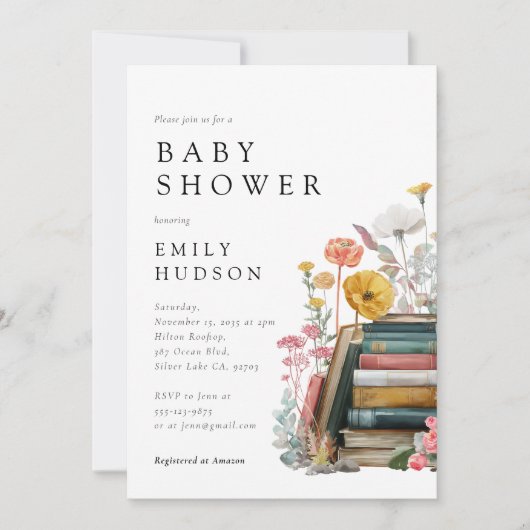 New Chapter Floral Books Baby Shower Invitation (Devant)