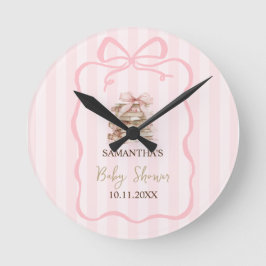 New Chapter Pink Bow Stripes Baby Shower Ronde Klok