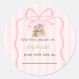 New Chapter Pink Bow Stripes Baby Shower Ronde Sticker