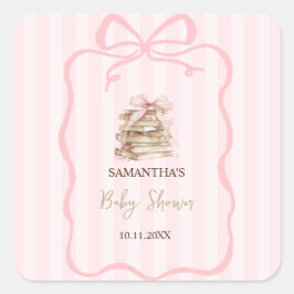 New Chapter Pink Bow Stripes Baby Shower Vierkante Sticker