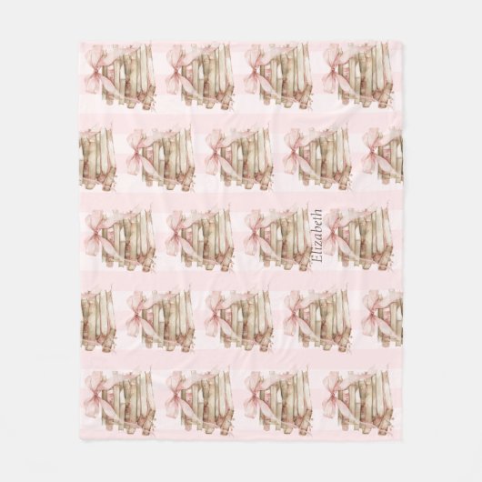 New Chapter Pink Bow Stripes Fleece Deken (Voorkant)