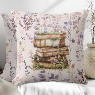 New Chapter waterverf, stapel boeken wilde bloemen Kussen