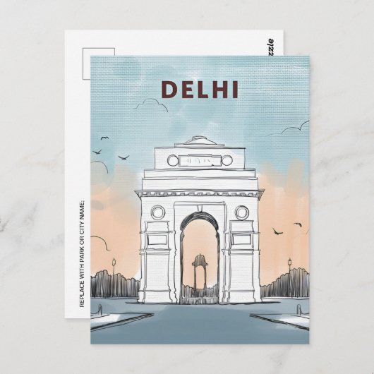 New Delhi, India Reizen waterverf retro Briefkaart (Voorkant / Achterkant)