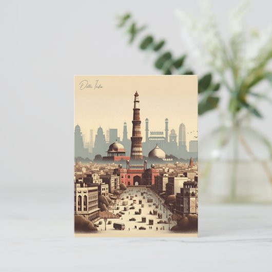 New Delhi, India Reizen waterverf retro Briefkaart (Staand voorkant)