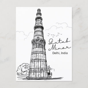 New Delhi, India Reizen waterverf retro Briefkaart