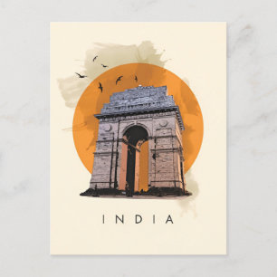 New Delhi, India Reizen waterverf retro Briefkaart