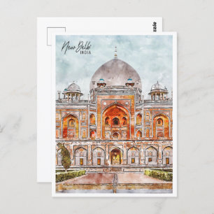 New Delhi India Travel Place Waterverf Briefkaart