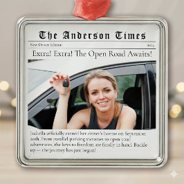 New Driver First Christmas Personalized Newspaper Metalen Ornament