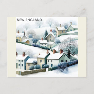 New England Besneeuwd Winterdorp Illustratie Briefkaart