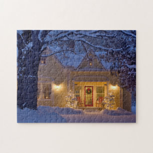 New England Kerstmis Fotopuzzel met geschenkdoos Legpuzzel