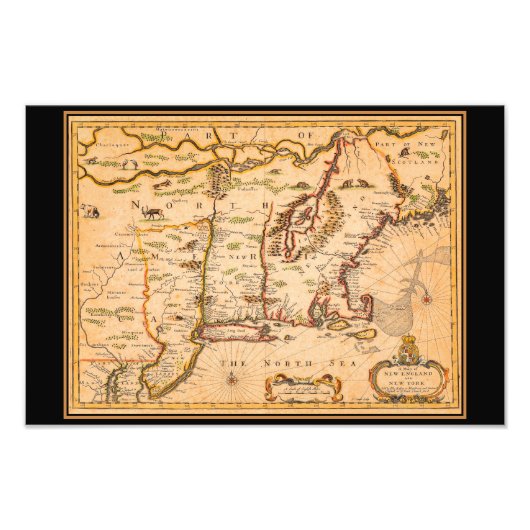 New England Map Native American Settlements Foto Afdruk (Voorkant)