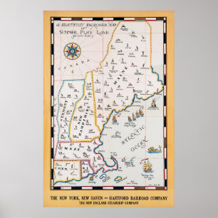  New England Map Summer Travel Poster