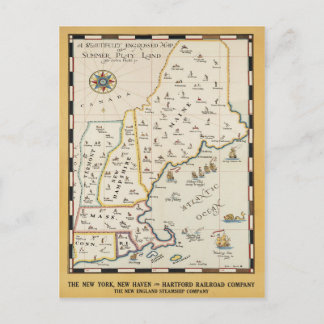 New England Map Travel Poster Briefkaart