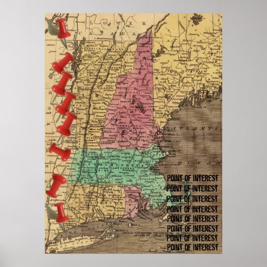 New England Points of Interest Map Marker (1836) Poster (Voorkant)