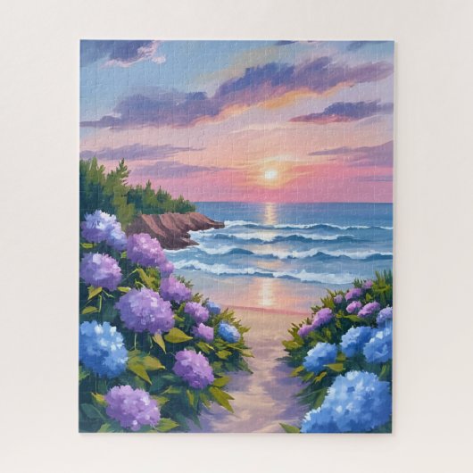 New England Summer | Hydrangea Beach Painting Legpuzzel (Verticaal)